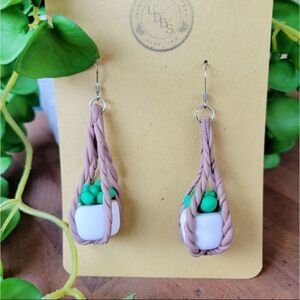 Potted succulent clay dangle earrings, hanging potted plant earrings dangles